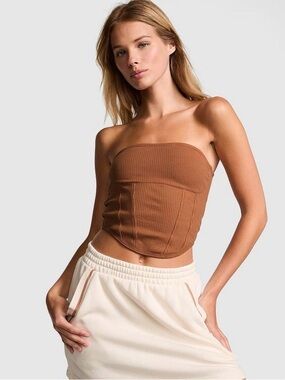 VS PINK THE CINCHED COTTON STRAPLESS CORSET TOP. Small